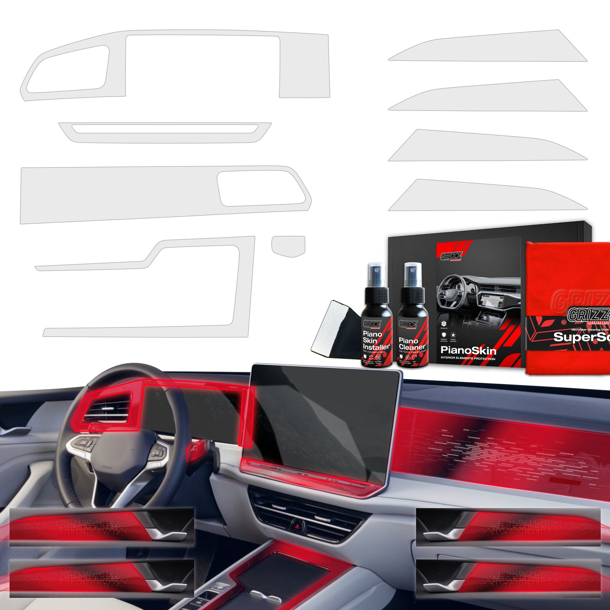 9in1 Grizz protective interior film Volkswagen VW Passat B9 12,9" (2024-2025) Anti-fingerprint PianoSkin