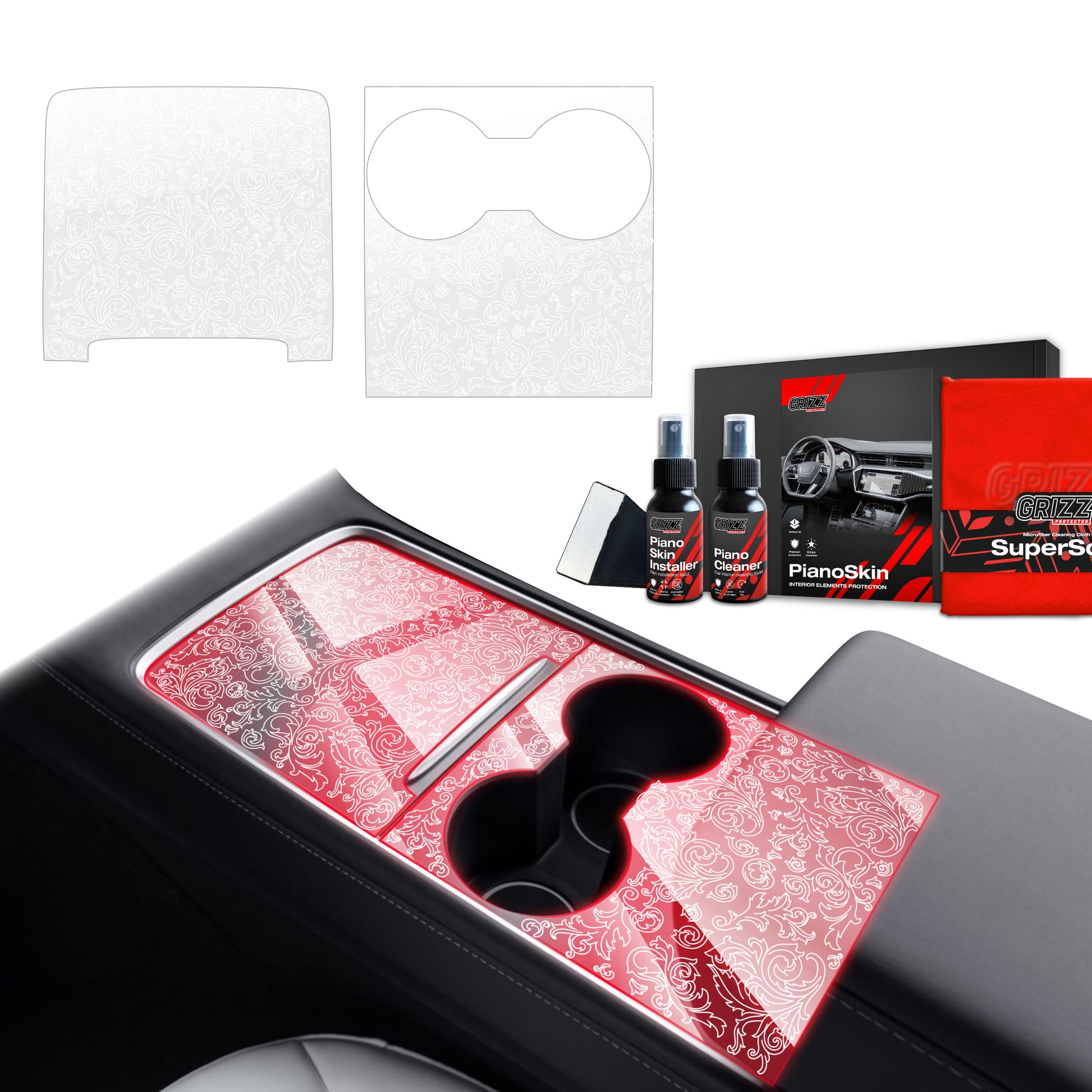 2in1 Grizz protective interior film Tesla Model 3 (2021-2025) Transparent Floral PianoSkin