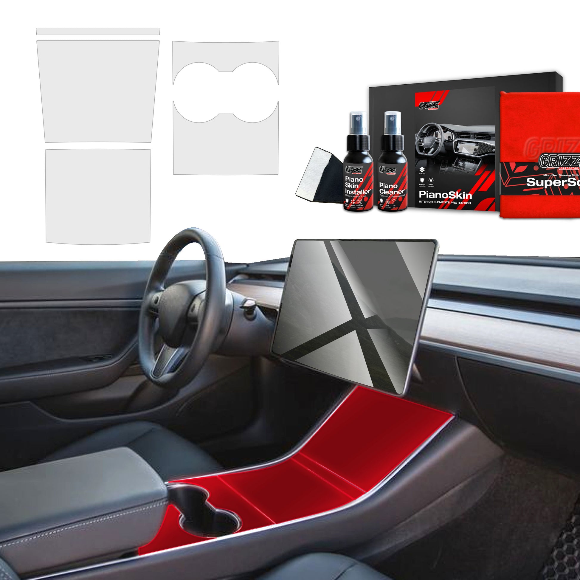 4in1 Grizz protective interior film Tesla Model 3 (2017-2020) Anti-fingerprint PianoSkin