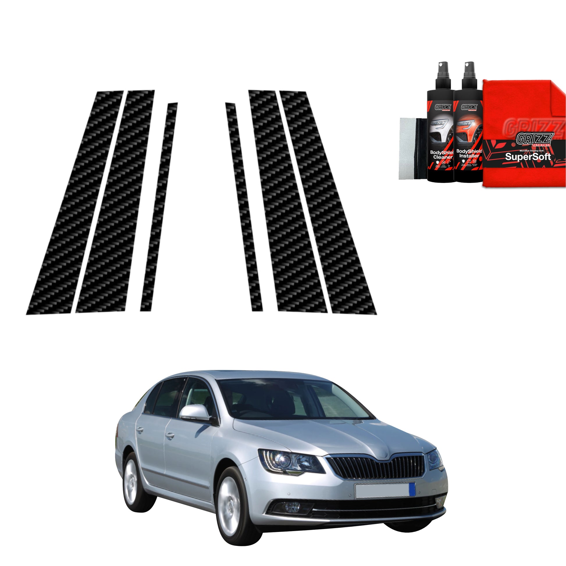 6in1 Carbon film for pillars for Skoda Superb 2 Facelifting (2013-2015)