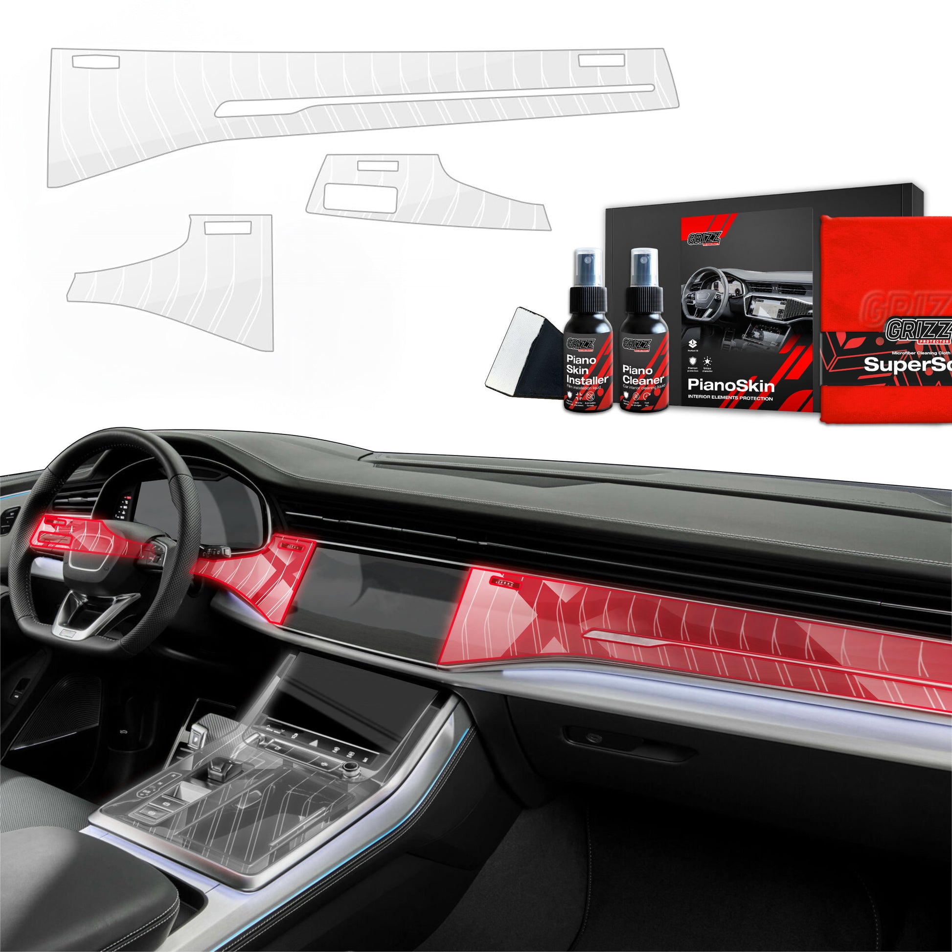 3in1 Grizz protective interior film Audi Q7 (2018-2025) Transparent Dynamic PianoSkin