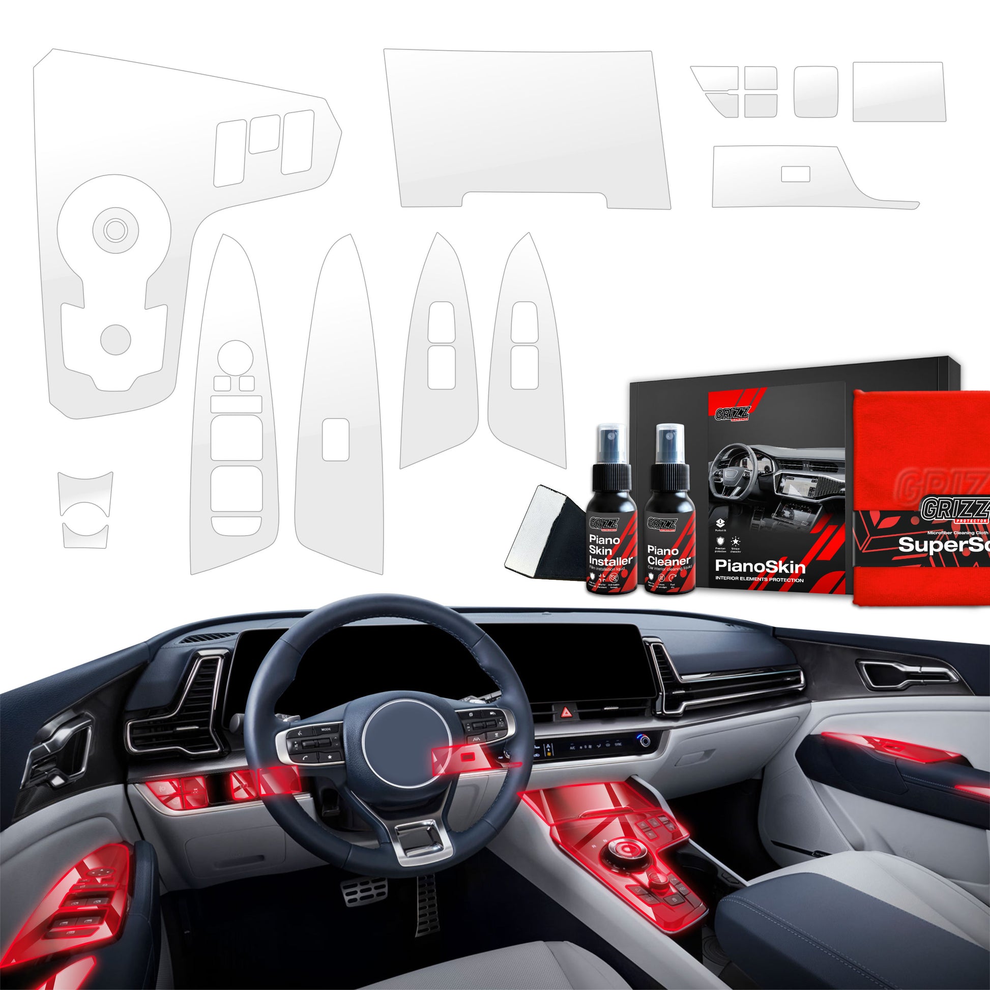 11in1 Grizz protective interior film Kia Sportage 5 Hybrid (2021-2024) Transparent PianoSkin