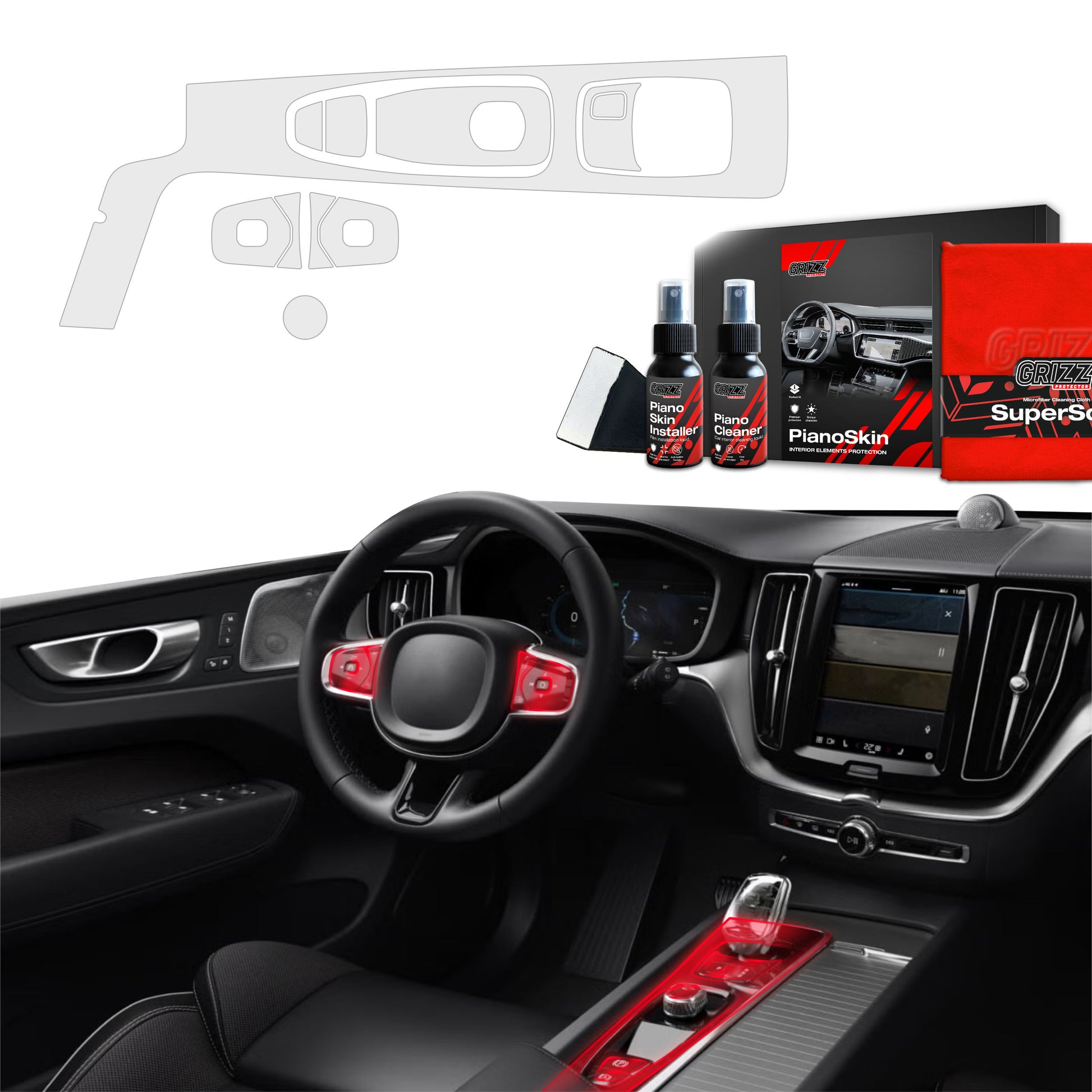 4in1 Grizz protective interior film Volvo XC60 (2021-2025) Anti-fingerprint PianoSkin