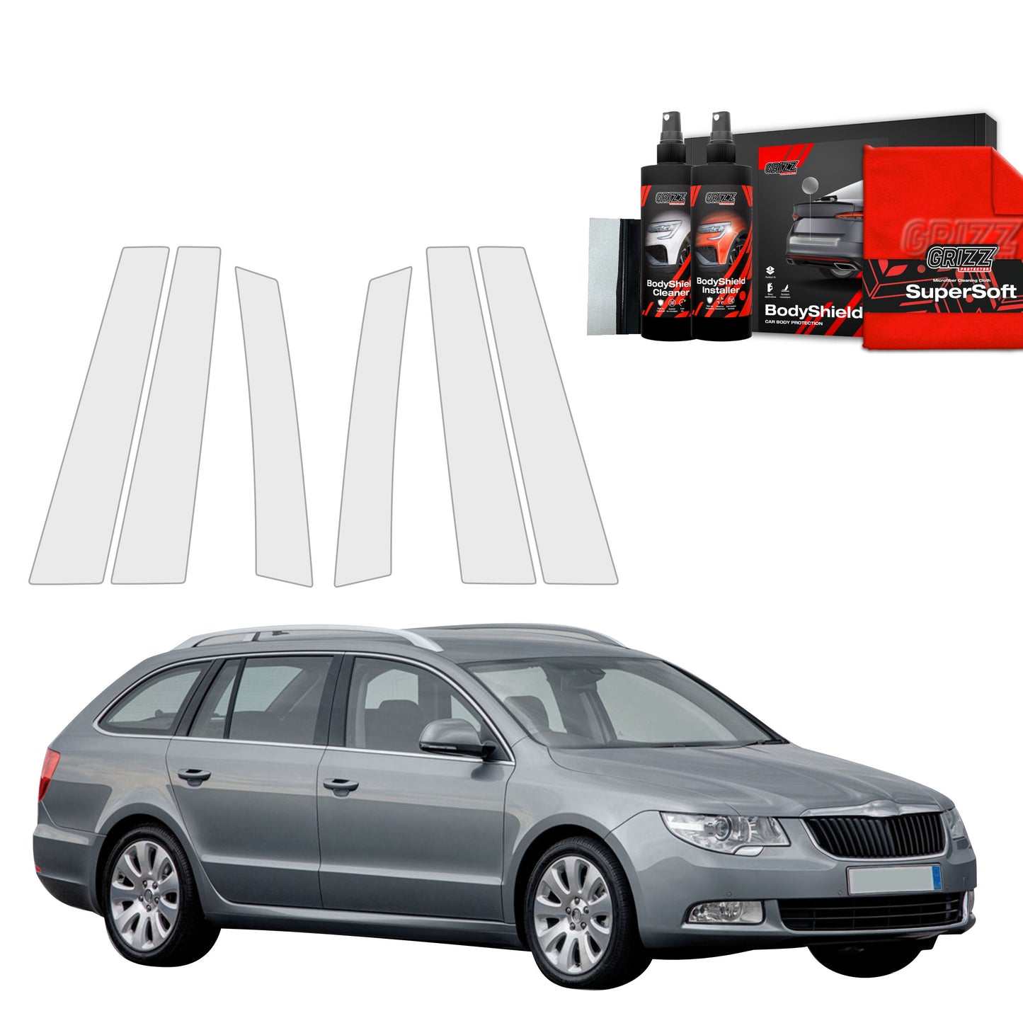 6in1 Protective film for pillars for Skoda Superb 2 Kombi (2009-2013)
