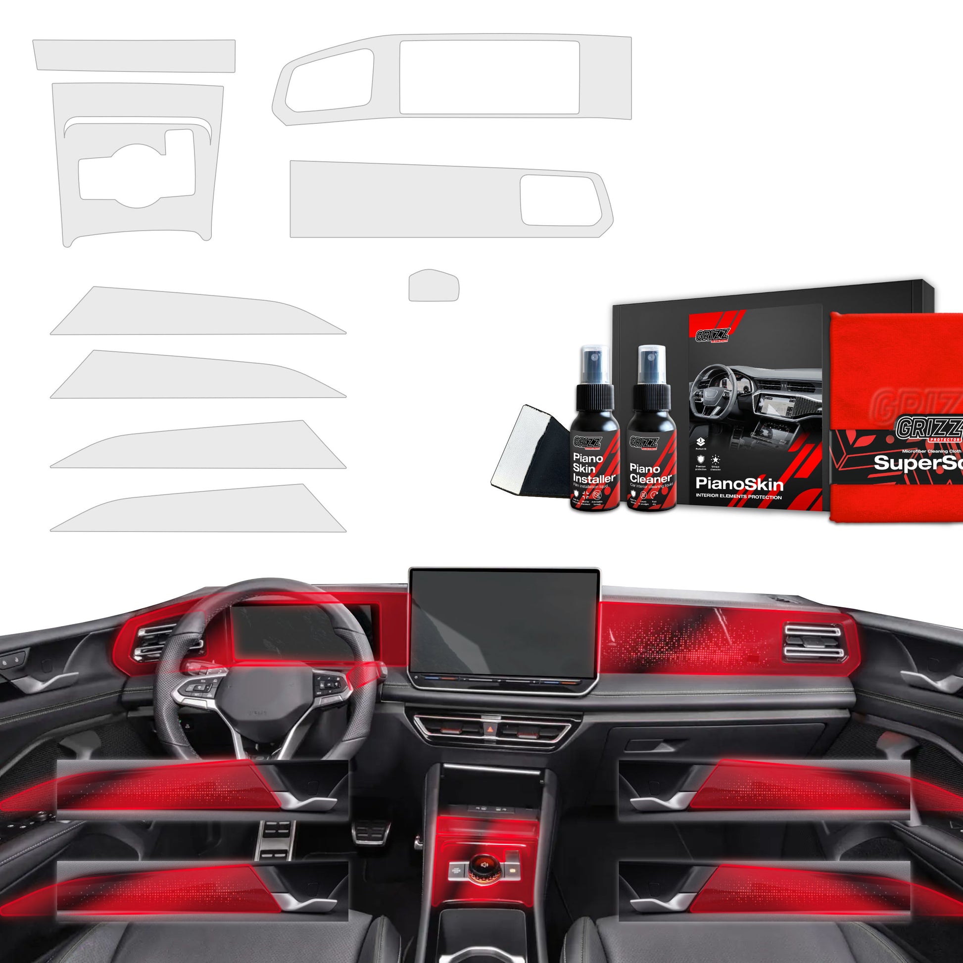 9in1 Grizz protective interior film Volkswagen VW Tiguan 3 (2024-2025) Anti-fingerprint PianoSkin