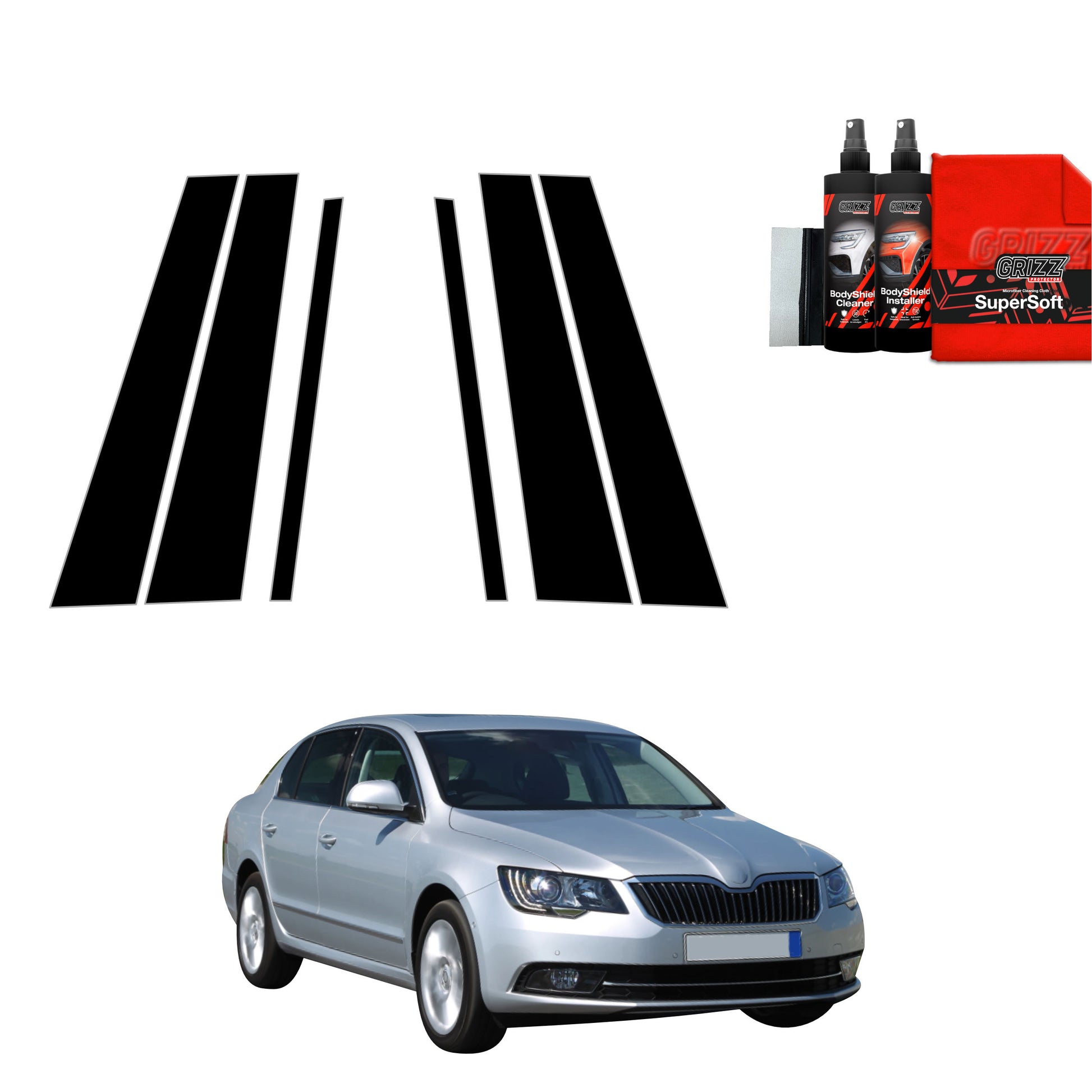 6in1 Black film for pillars for Skoda Superb 2 Facelifting (2013-2015)