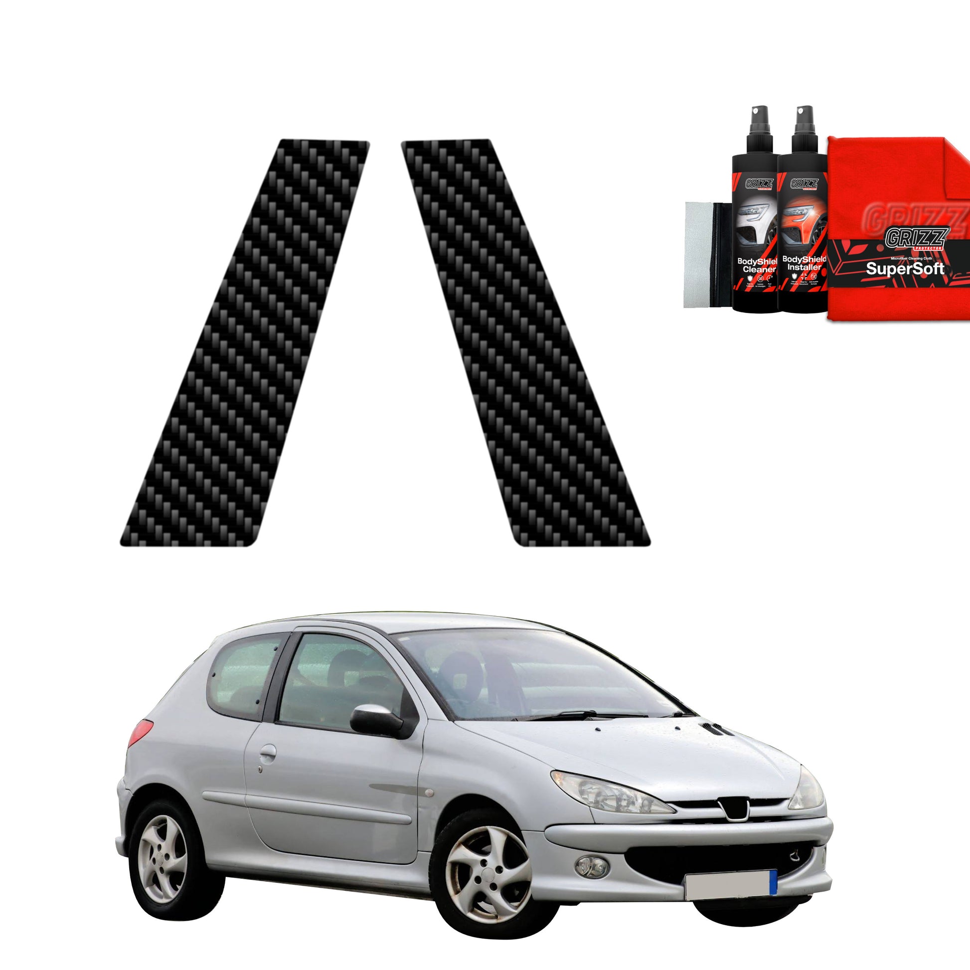 2in1 Carbon film for pillars for Peugeot 206 (1998-2009)