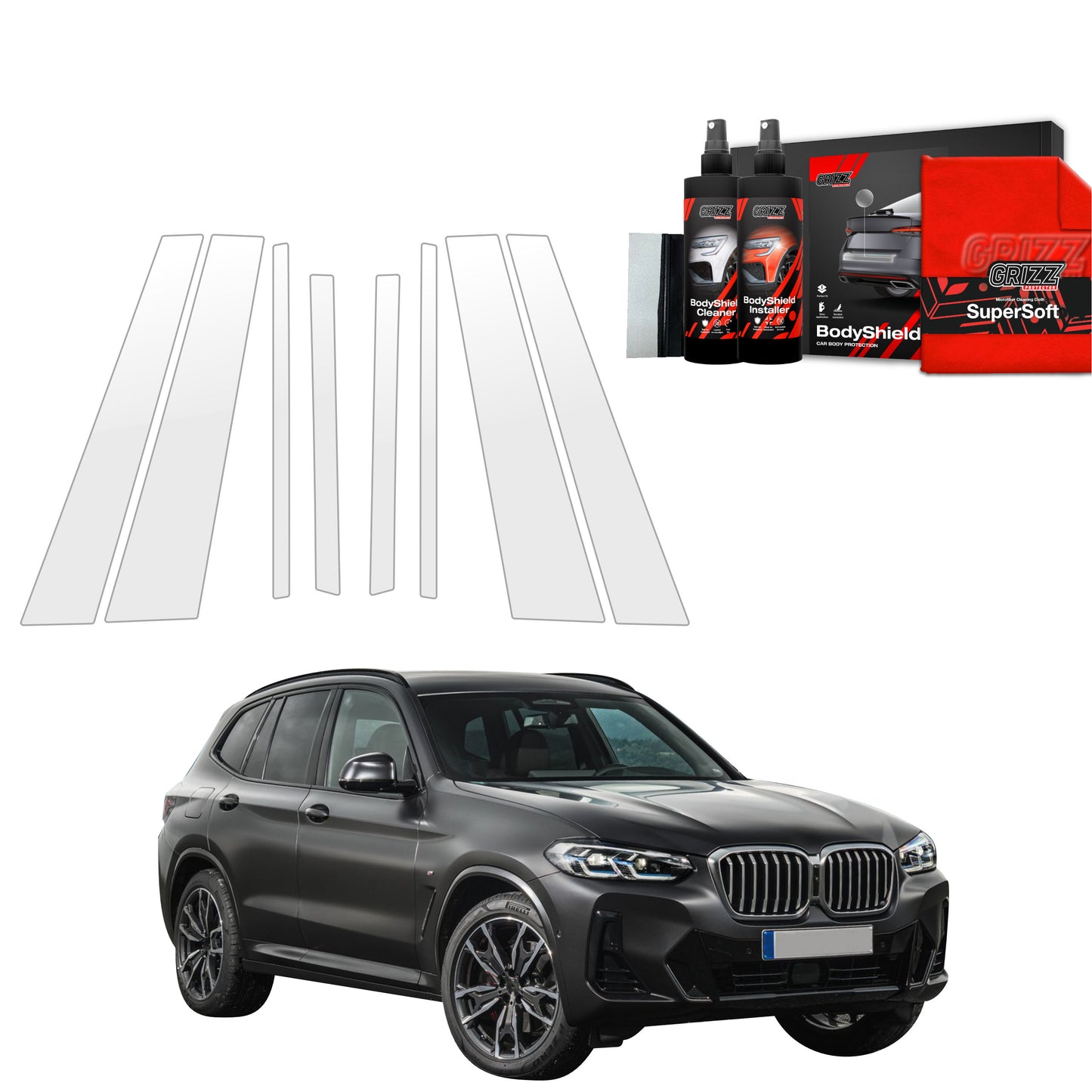 8in1 Protective film for pillars for BMW X3 (2021-2024)