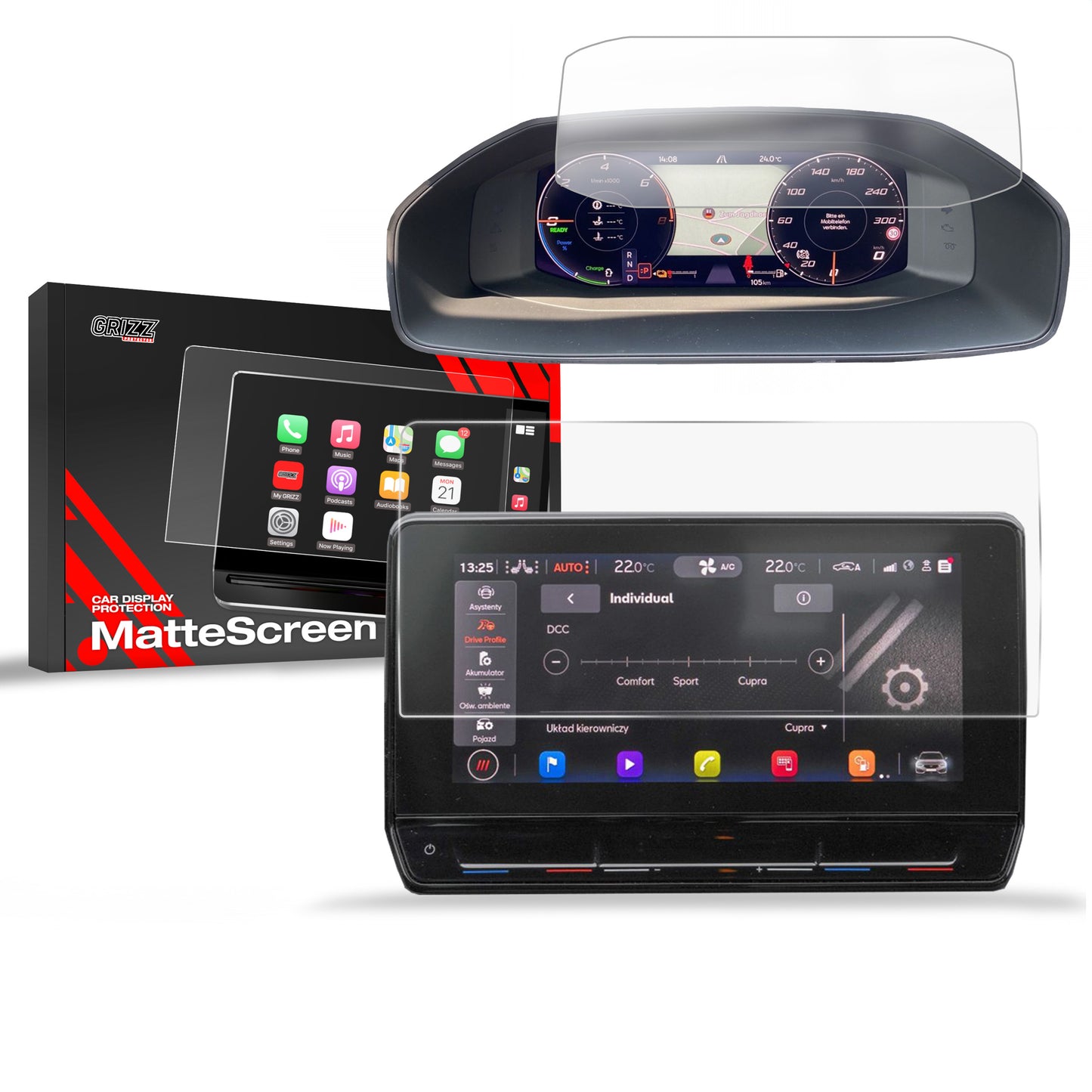 Anti-fingerprint screen film Cupra Formentor 10" (2020-2024) Matte Grizz 2in1