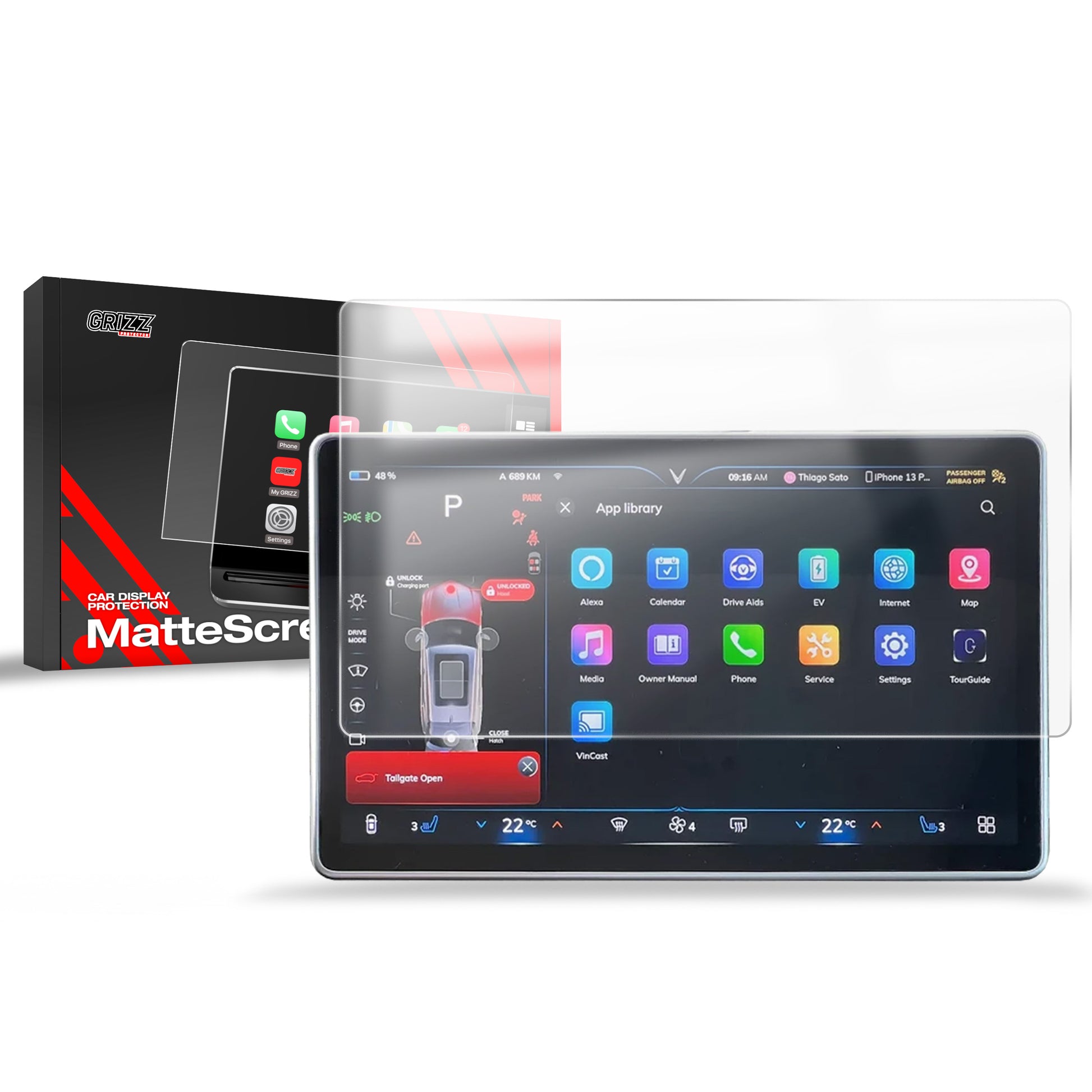 Anti-fingerprint screen film VinFast VF8 15,6" (2022-2025) Matte Grizz