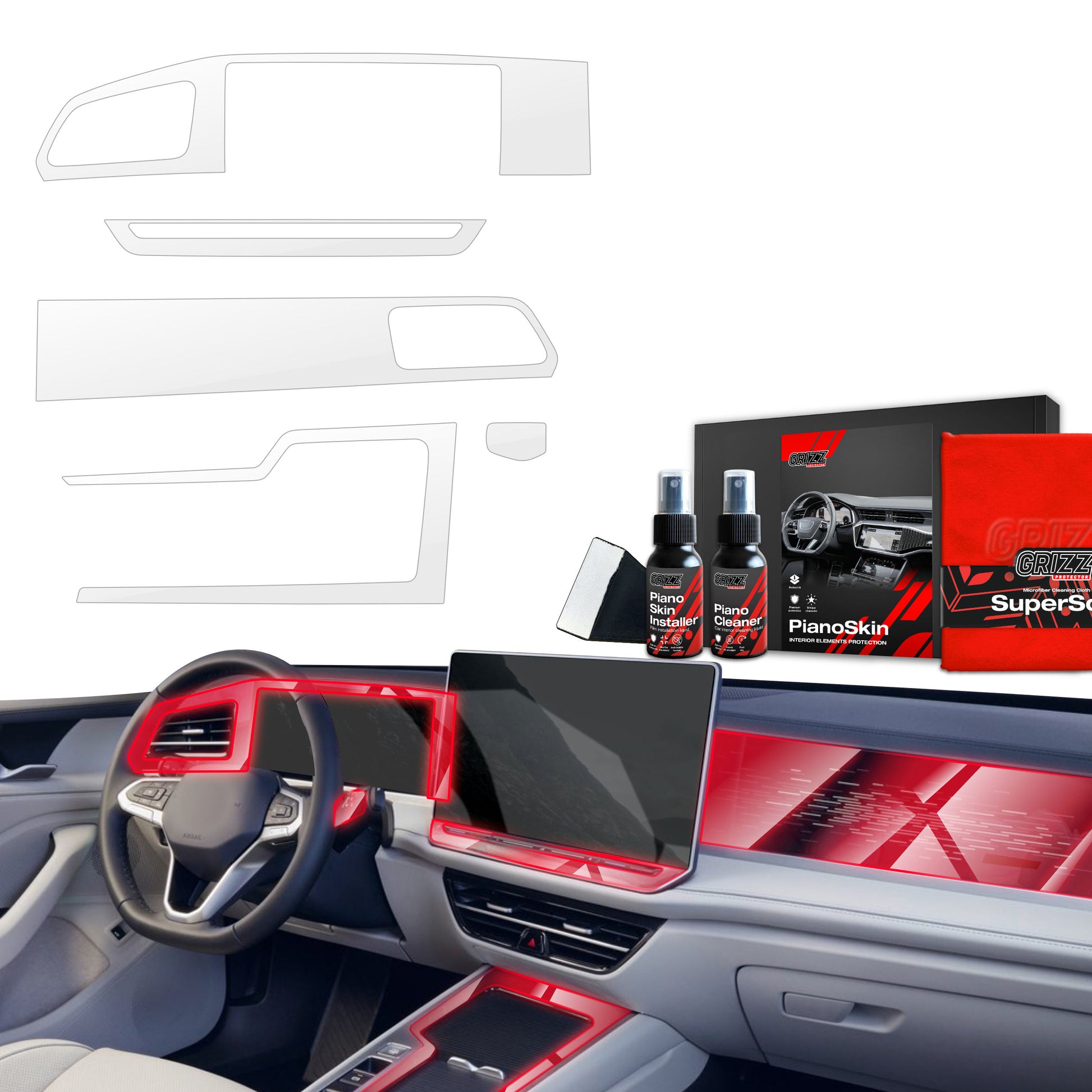 5in1 Grizz protective interior film Volkswagen VW Passat B9 12,9" (2024-2025) Transparent PianoSkin