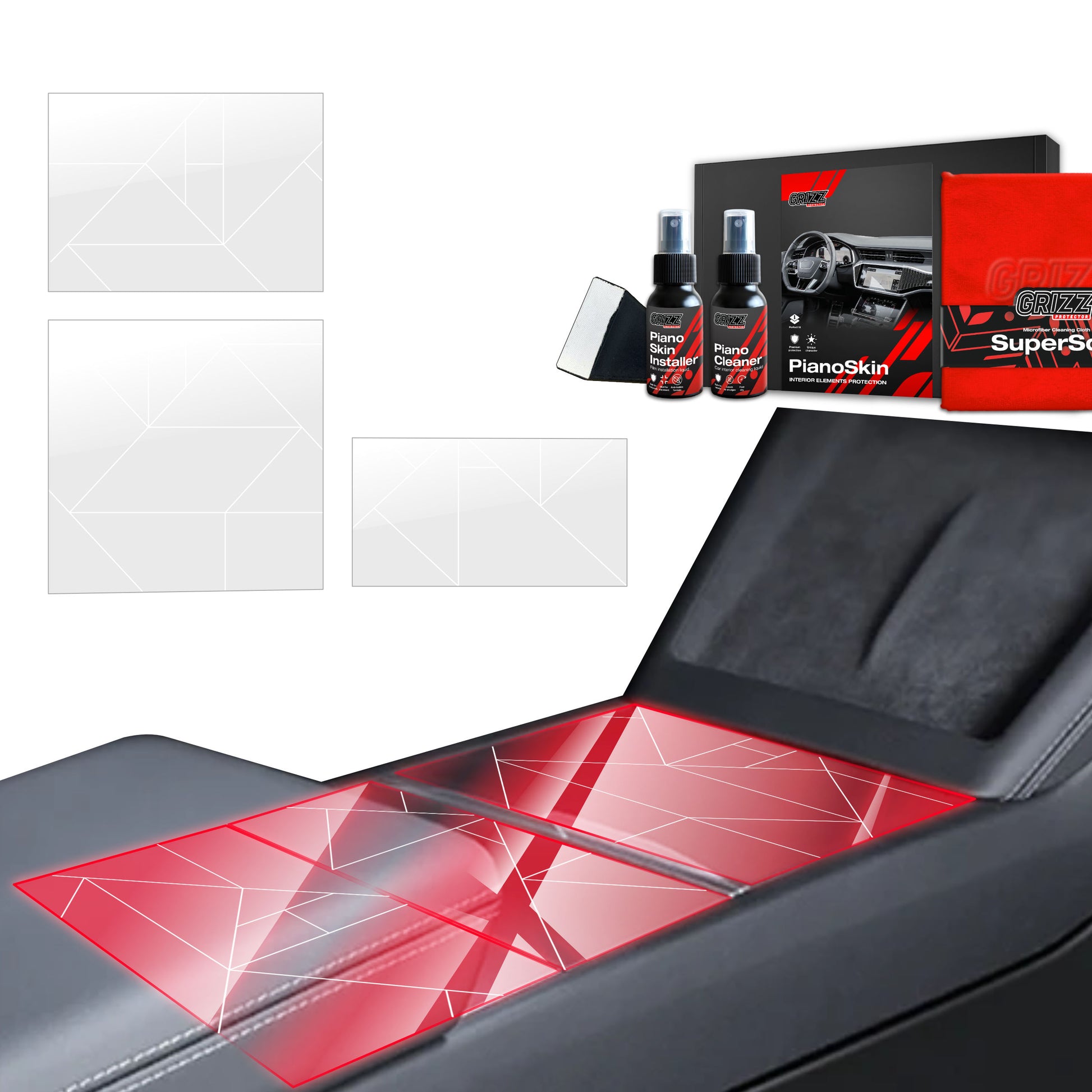 3in1 Grizz protective interior film Tesla Model 3 Highland (2024-2025) Transparent Triangular PianoSkin